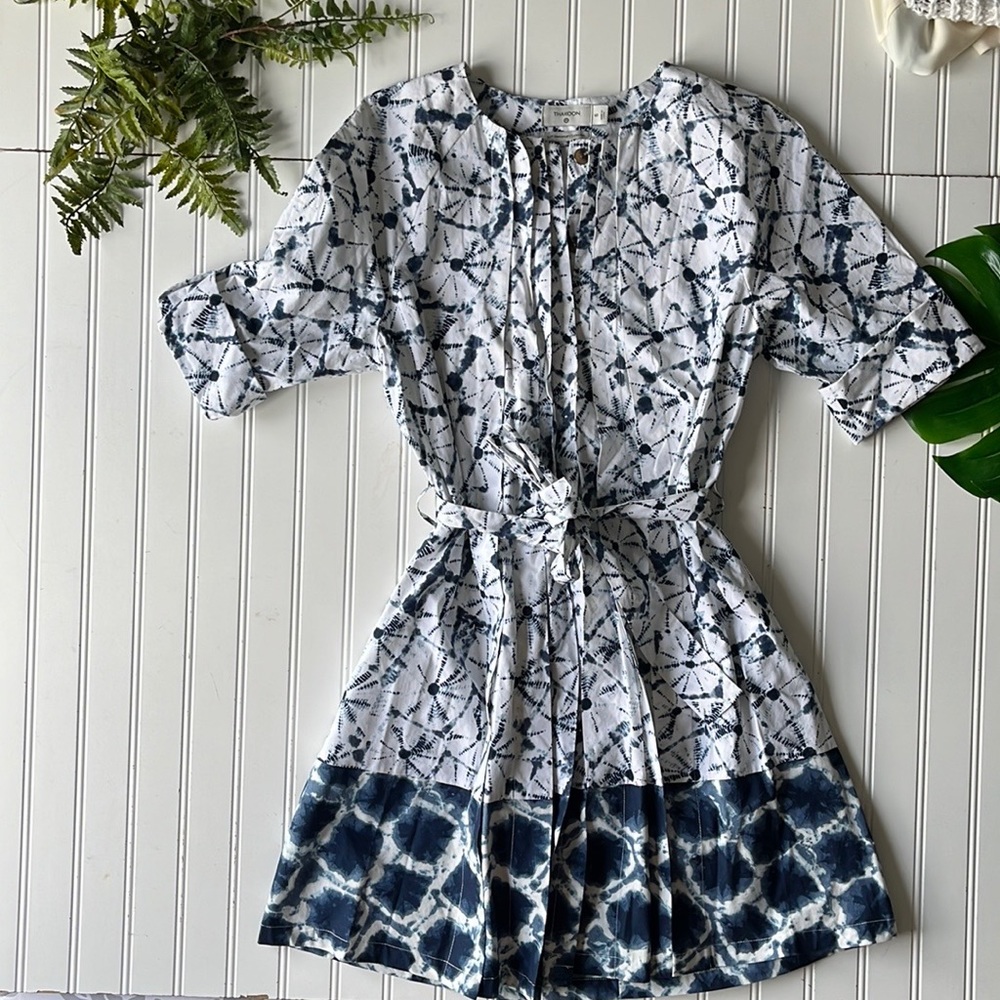 Thakoon anniversary edition dress blue white splatter watercolor pleated dress - Picture 2 of 11